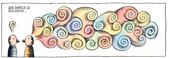 un personaje tiene una espiral sobre la cabeza, el otro tiene muchas espirales de colores